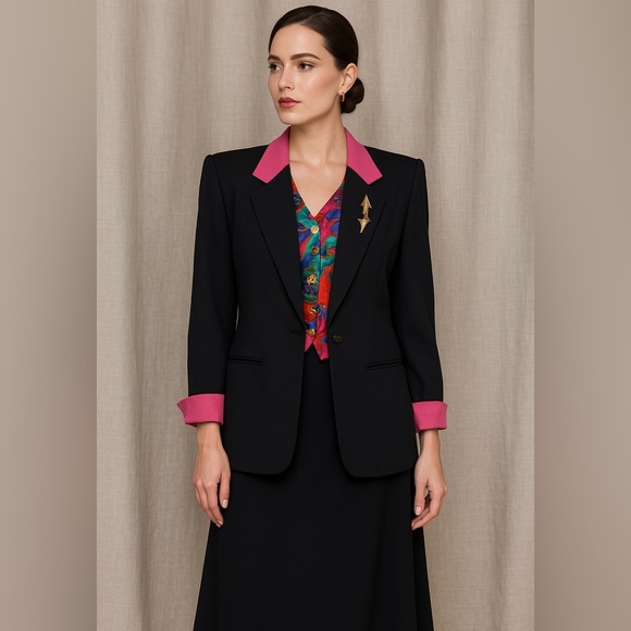Criscione Jackets & Blazers - 🖤 Criscione New York Vintage Black Skirt Suit – Bold Pink Accents size L